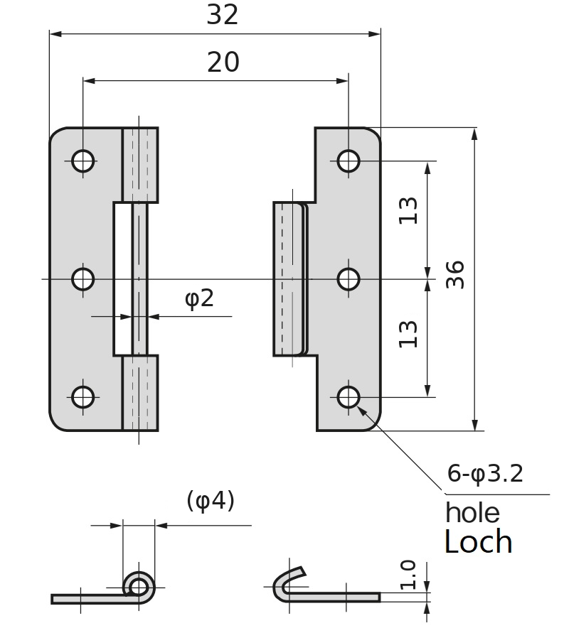 2 Stück hochwertiges Steckscharnier, aus Edelstahl SUS304, Tragkraft: 3 kg (7 lbs), 36 mm (1-27/64″), B-1006-4. Robustes Aushebescharnier für Schiffstüren, Wartungsklappen und vieles mehr, von TAKIGEN (Japan) – Bild 2