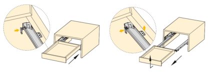Unterflurführungen, 3124505, 500 mm (19-11/16″), von EMUCA, Tragkraft: 30 kg (67 lbs), Ausführung: Vollauszug mit Soft-Close. Montagezeichnung
