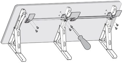 Praktische Verbindungsstange EB-907561 und EB-907572 von Sugatsune, Ausführung: für drei Klappkonsolen. Montagezeichnung