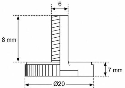 Robuster Verstellfuß mit Schraubendreherschlitz, 10.17.047, Höhe: 15 mm, von SISO, schwarz. Technische Zeichnung