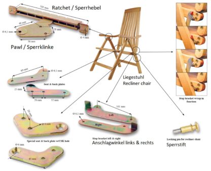 2 Stück wetterbeständige Sperrklinke, aus robustem Stahl, Oberfläche: verzinkt, gelb, 04.05.015-2 (04.05.015). Klinkenhebel für Gartenliege, Liegestuhl, Sonnenliege, Outdoor-Möbel, Terrassenmöbel, Gartenmöbel und viel mehr, von SISO Denmark – Bild 7